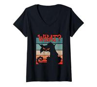 Womens What? Funny Retro Cat Sarcastic Cat Murderous V-Neck T-Shirt