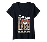 Women's What Happens in The Barn Stays in The Barn Funny Farmer V-Neck T-Shirt