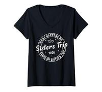 Womens What Happens On Sisters Trip 2026 V-Neck T-Shirt