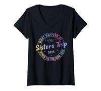 Womens What Happens On Sisters Trip 2026 V-Neck T-Shirt