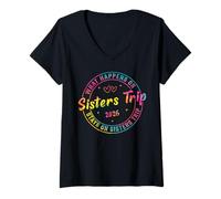 Womens What Happens On Sisters Trip 2026 V-Neck T-Shirt