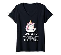 Womens What & I Cannot Stress This Enough The FCK Sign Fuck Unicorn V-Neck T-Shirt