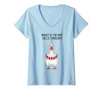 Womens What if I'm not Silly Enough Clown Goose Cartoon V-Neck T-Shirt
