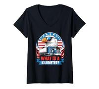 Women's What is A Kilometer Eagle American Semi Truck Driver V-Neck T-Shirt