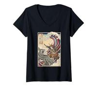 Women's What is A Kilometer Eagle Japanese Wave Ukiyo-e V-Neck T-Shirt