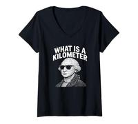 Womens What Is A Kilometer Funny 4th Of July George Washington V-Neck T-Shirt