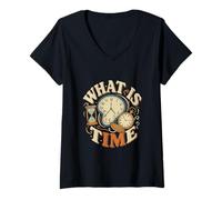 Women's What is Time Surreal Clock - Vintage Melting Art V-Neck T-Shirt