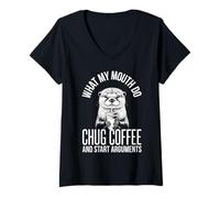 Women's What My Mouth Do Chug Coffee and Start Arguments Otter V-Neck T-Shirt