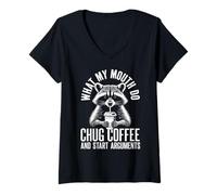 Women's What My Mouth Do Chug Coffee & Start Arguments Raccoon V-Neck T-Shirt