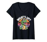 Women's What’s Up Dino - Cool Dinosaur Summer Vibes V-Neck T-Shirt