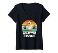 Womens What The Duck Funny Duck Fitness Gym V-Neck T-Shirt