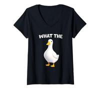 Women's What The Duck Funny Silly Sarcastic Viral Duck Meme Pun V-Neck T-Shirt