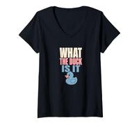 Women's What The Duck is It Gender Reveal Party Rubber Duck V-Neck T-Shirt