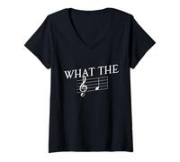 Womens What The Funny Music Note Gift for Musician Lovers Design V-Neck T-Shirt