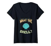 Womens What The Shell Clamshell Seashell Collecting Mermaid Shell V-Neck T-Shirt