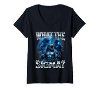 Womens What The Sigma Male Alpha Wolf Memes Brain Rot Merch Y2K V-Neck T-Shirt