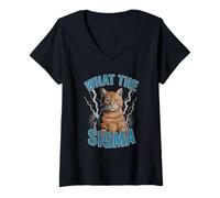 Womens What The Sigma Meme Cat Lightning Funny Viral Power Energy V-Neck T-Shirt