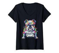 Womens What Up Dawg Bulldog Graffiti Style Urban Street Design V-Neck T-Shirt