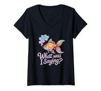 Womens What was I Saying Funny Forgetful Goldfish V-Neck T-Shirt
