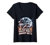Women's Whatever Daddy Wants Daddy Gets Alpha Wolf Meme Cringe V-Neck T-Shirt