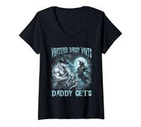 Women's Whatever Daddy Wants Daddy Gets Cool Funny Alpha Wolf Meme V-Neck T-Shirt