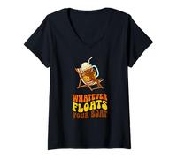 Women's Whatever Floats Your Boat Retro Root Beer Float Summer V-Neck T-Shirt