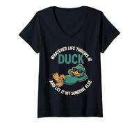 Womens Whatever Life Throws at Duck Funny V-Neck T-Shirt