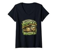 Women's Whatever Life Throws at You Sloth It Funny Animal Graphic V-Neck T-Shirt