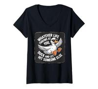 Women's Whatever Lifes Throws at You Duck Funny Duck Quote V-Neck T-Shirt