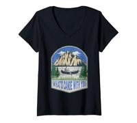 Womens What's Canoe with You Mountain Funny Camping Canoeing V-Neck T-Shirt