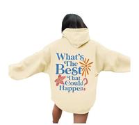 Women's What's The Best That Could Happen Light Hoodies Workou Hooded Graphic Pullover Sweatshirts Preppy Y2K Casual Outfits Thin with Hood Loose Fit Essential Comfort with Designs Beige