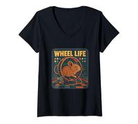Womens Wheel Life Retro Degu Poster V-Neck T-Shirt