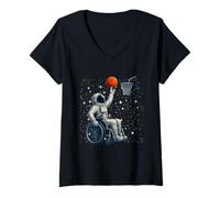 Womens Wheelchair Basketball Astronaut There are No Limits V-Neck T-Shirt