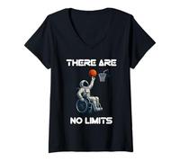 Womens Wheelchair Basketball Astronaut There are No Limits V-Neck T-Shirt