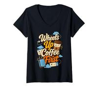 Women's Wheels and Coffee First Air Hostess V-Neck T-Shirt
