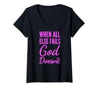 Women's When All Else Fails God Doesnt Christian Faith Scripture V-Neck T-Shirt