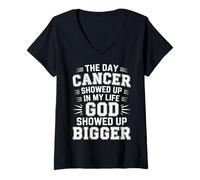 Womens When Cancer Came God Showed Up Even Bigger - V-Neck T-Shirt