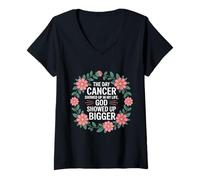 Womens When Cancer Came God Showed Up Even Bigger - V-Neck T-Shirt