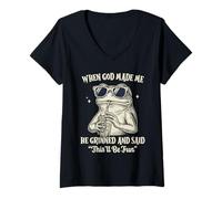 Women's When God Made Me He Grinned and Said Frog Christian Saying V-Neck T-Shirt