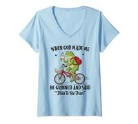 Women's When God Made Me He Grinned and Said Frog Sarcastic Saying V-Neck T-Shirt