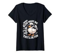 Womens When God Made Me He Grinned and Said Fun V-Neck T-Shirt