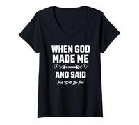 Womens When God Made Me He Grinned and Said This Will Be Fun V-Neck T-Shirt
