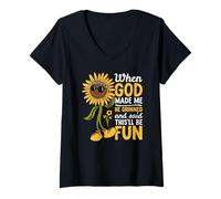 Women's When God Made Me He Grinned and Said This Will Be Fun V-Neck T-Shirt