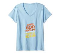 Womens When God Made Me He Grinned and Said This'll Be Fun V-Neck T-Shirt