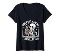 Womens When God Made Me He Grinned Funny Fun Religious Quote V-Neck T-Shirt