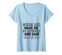 Womens When God Made Me He Grinned V-Neck T-Shirt