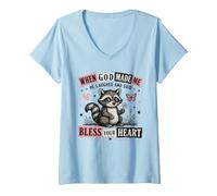 Women's When God Made Me He Laughed Raccoon Design V-Neck T-Shirt