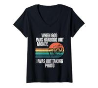 Womens When God was Handing Out Money I was Out Taking Photo V-Neck T-Shirt