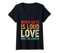 Womens When Hate Is Loud Love Must Be Louder Couples Husband Wife V-Neck T-Shirt