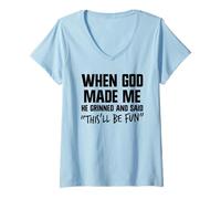 Womens When He Made Me God Grinned and Said This'll Be Fun Jesus V-Neck T-Shirt